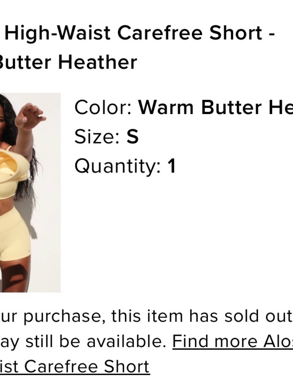 ALO Yoga Alosoft High-Waist Carefree Short in Warm Butter Heather - Picture 2 of 2